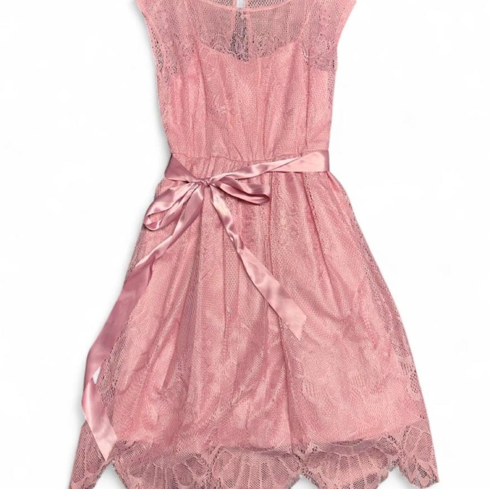 Vintage JCPenney Lace Party Dress 3/4 Petite Pink Satin Ribbon Fairy Coquette